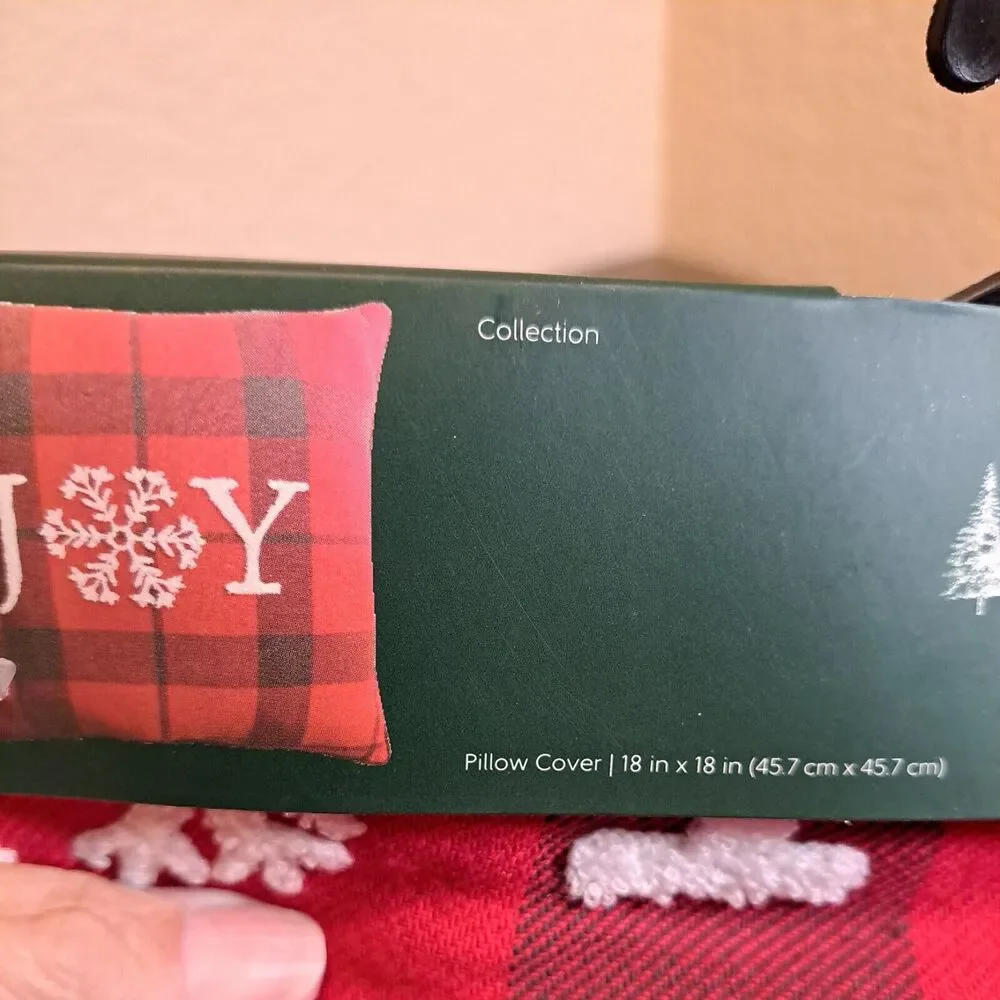 Holiday Pillow Covers Pair 18 Inch Christmas Red Black Plaid Joy Zipper NWT